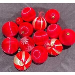 Vintage Satin Sheen Christmas Ornament Lot Of Red Satin Silk Balls Styrofoam OR3